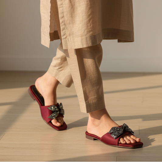 Embellished Bow Flat Slide - AT 199
