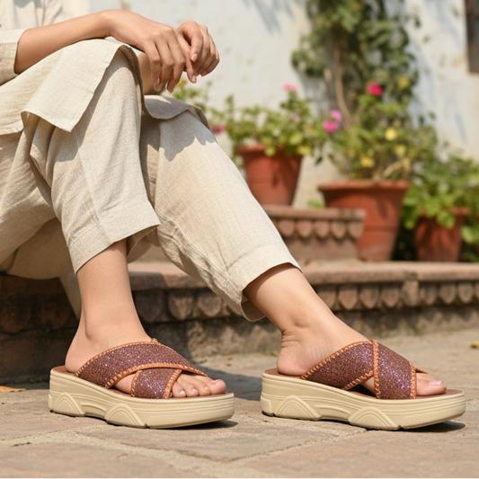 Glitter Platform Slide Brown