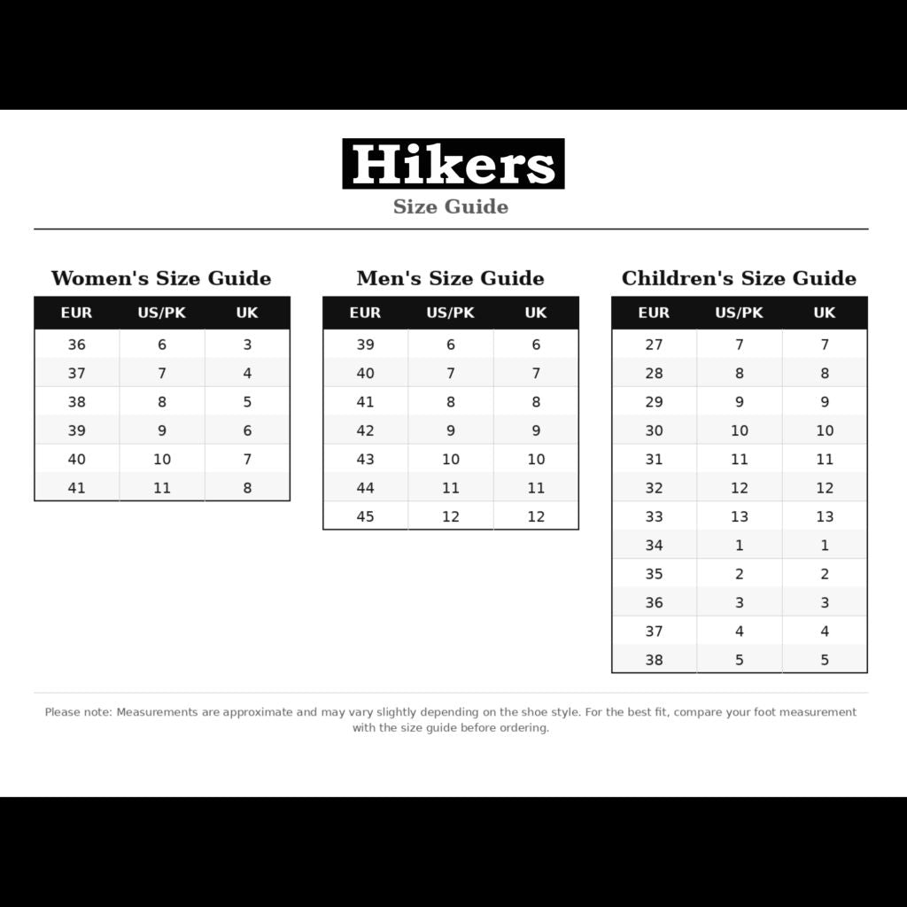 Hikers size guide