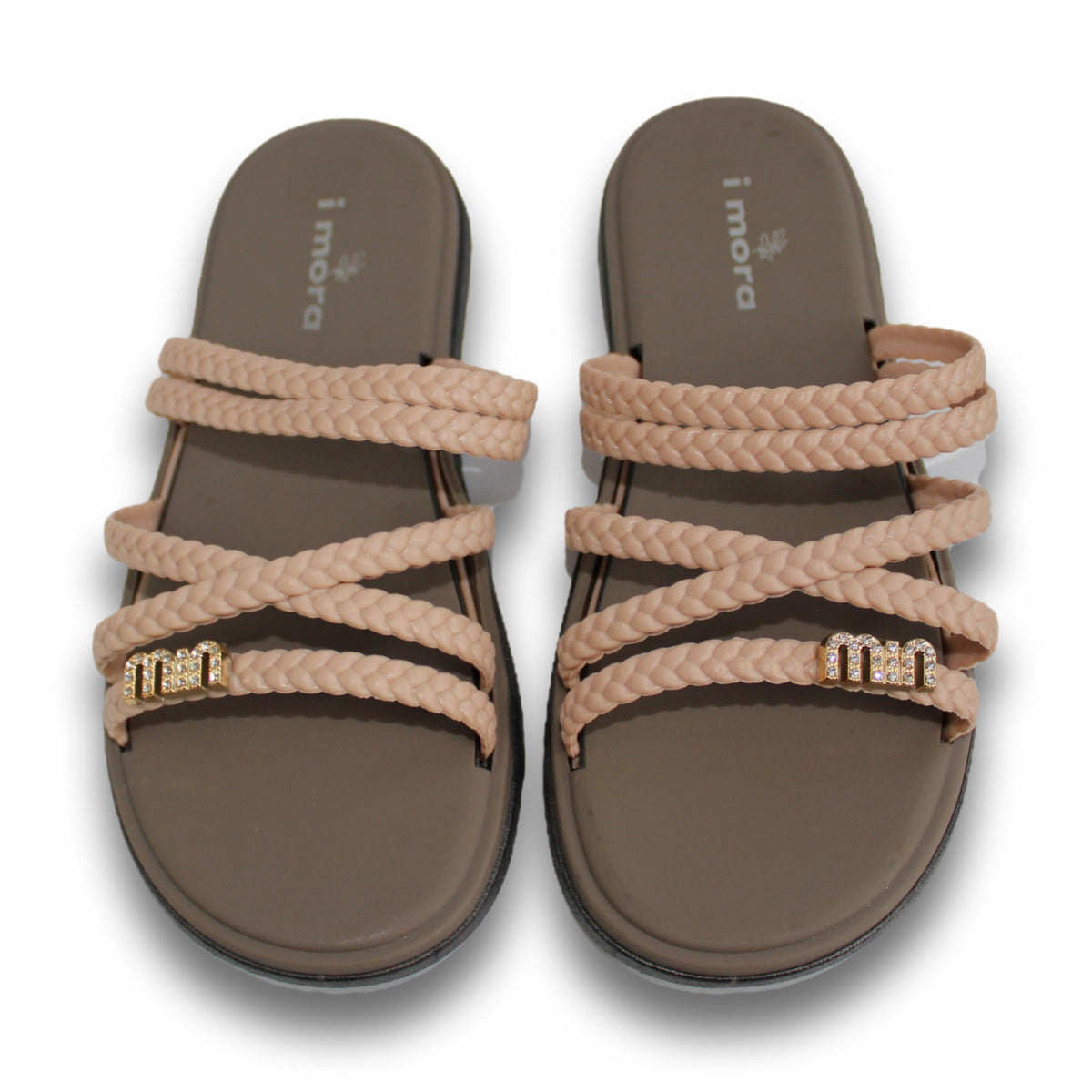 Braided Strappy Embellished Slide - 214