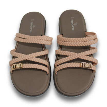 Braided Strappy Embellished Slide - 214