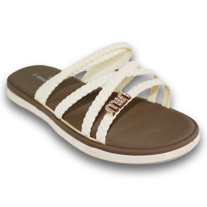 Braided Strappy Embellished Slide - 214