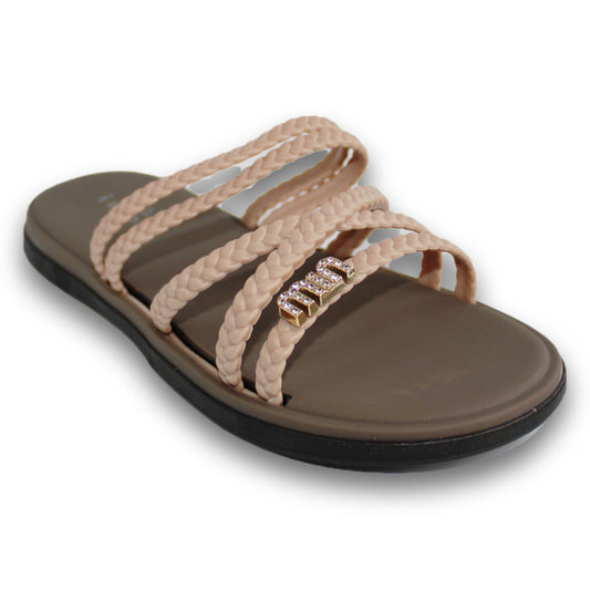 Braided Strappy Embellished Slide - 214