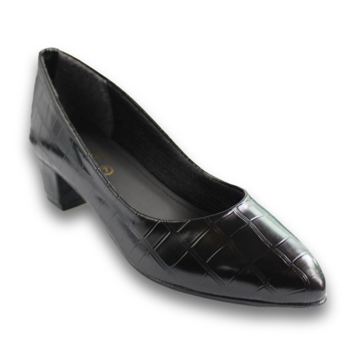 Croc-Embossed Pointed Toe Block-Heel Pump - 2929