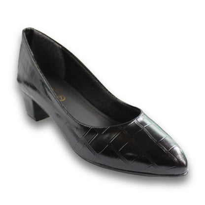 Croc-Embossed Pointed Toe Block-Heel Pump - 2929