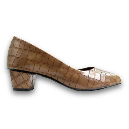 Croc-Embossed Pointed Toe Block-Heel Pump - 2929