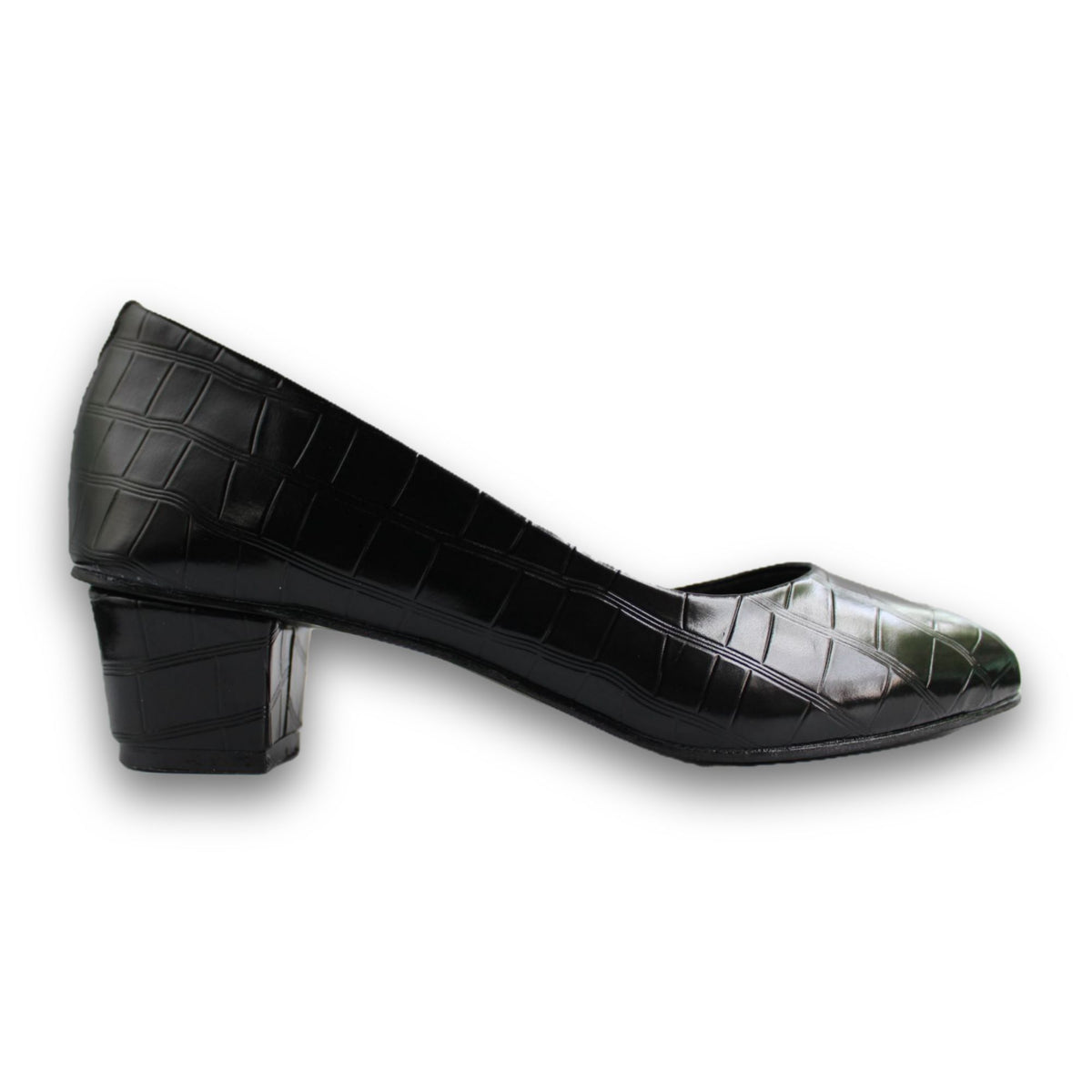 Croc-Embossed Pointed Toe Block-Heel Pump - 2929