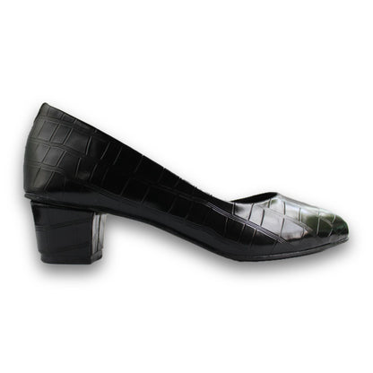 Croc-Embossed Pointed Toe Block-Heel Pump - 2929