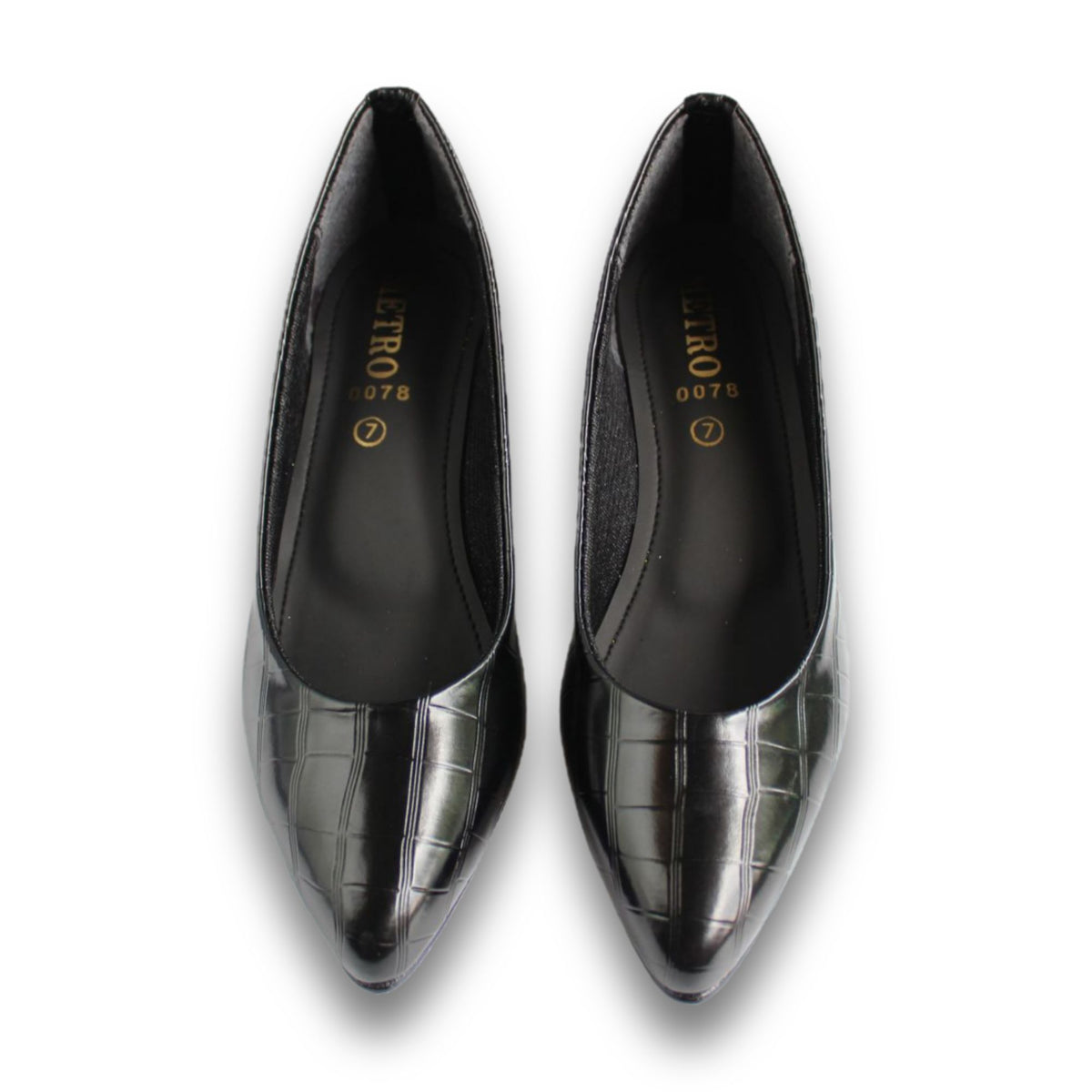 Croc-Embossed Pointed Toe Block-Heel Pump - 2929