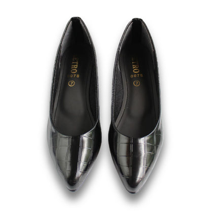 Croc-Embossed Pointed Toe Block-Heel Pump - 2929