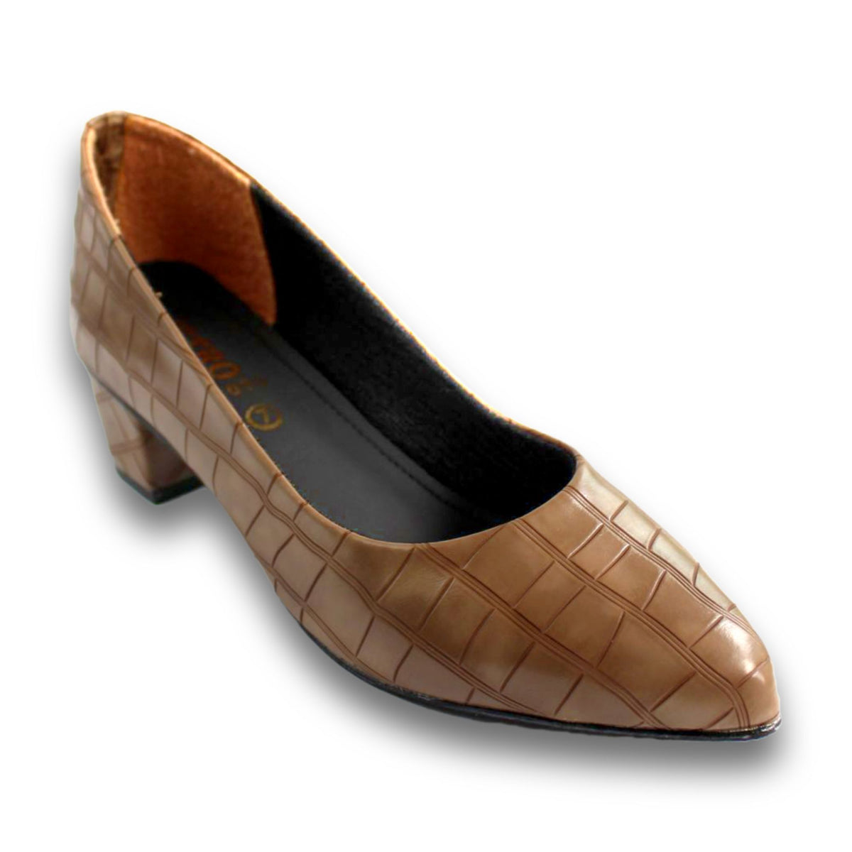 Croc-Embossed Pointed Toe Block-Heel Pump - 2929