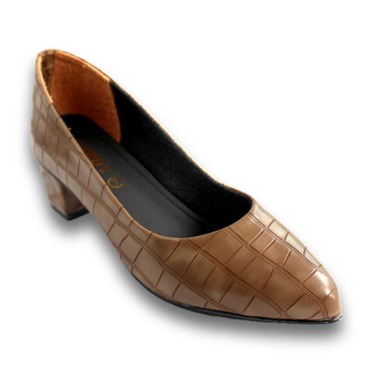 Croc-Embossed Pointed Toe Block-Heel Pump - 2929