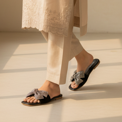 Crystal Bow Slide Sandal - HB 0022