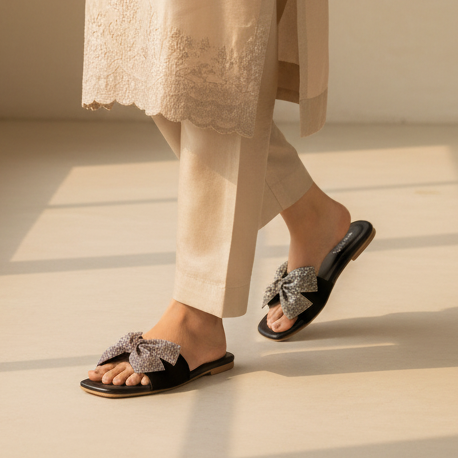 Crystal Bow Slide Sandal - HB 0022