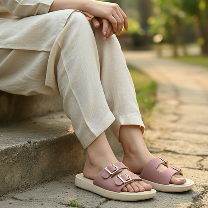 Dual-Buckle Comfort Slide Pink