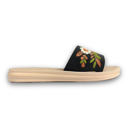 Floral Embroidered Slide Sandal - Doe 213