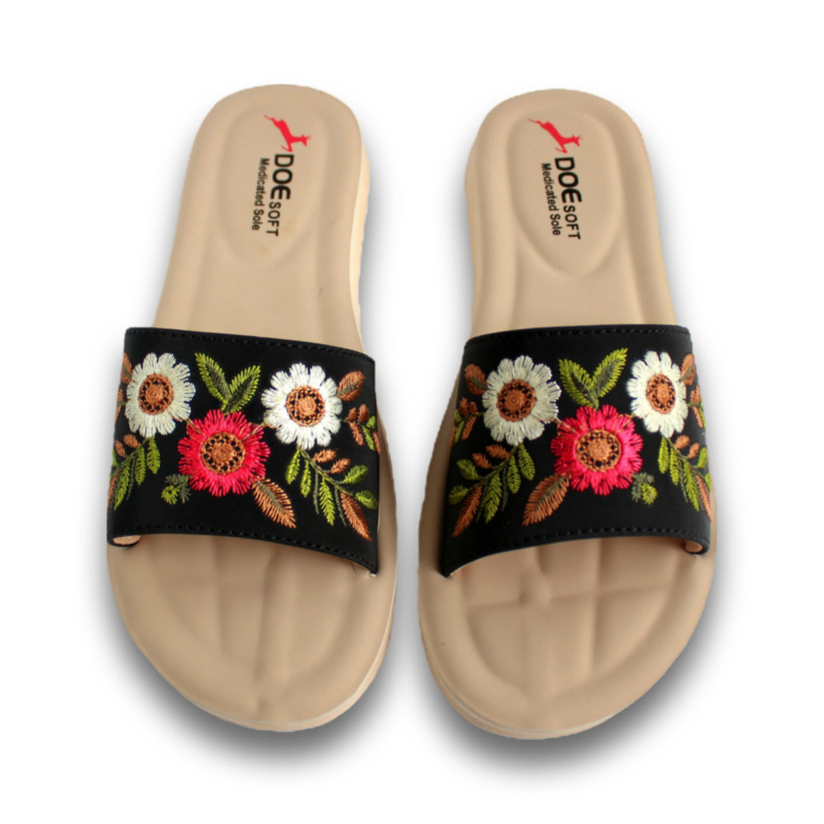 Floral Embroidered Slide Sandal - Doe 213