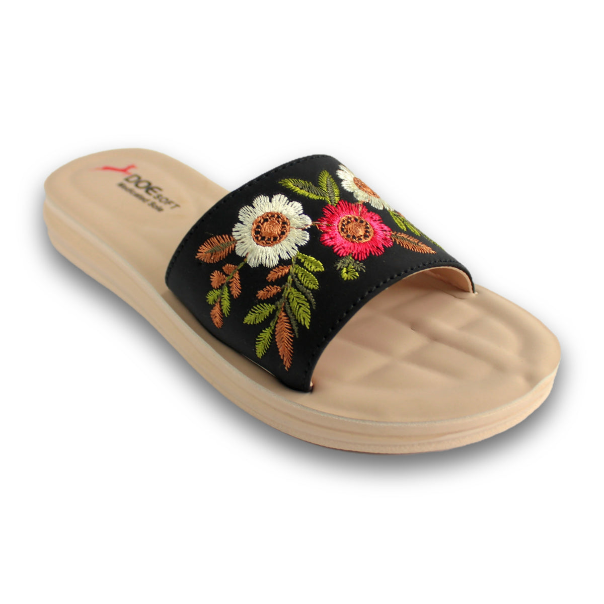 Floral Embroidered Slide Sandal - Doe 213