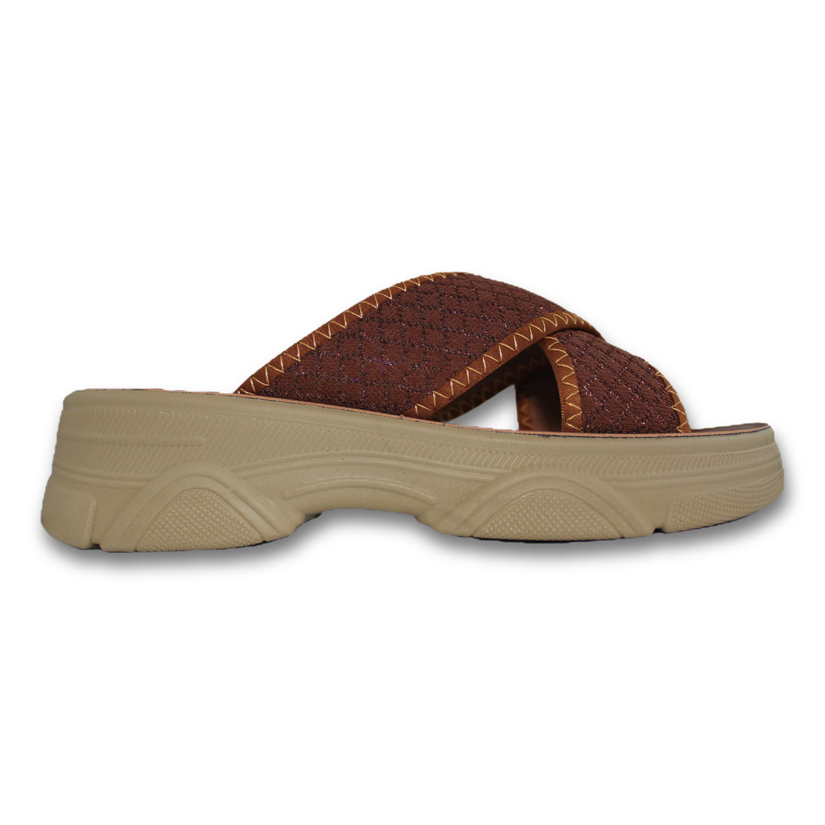 Glitter Cross Strap Platform Slide - R4