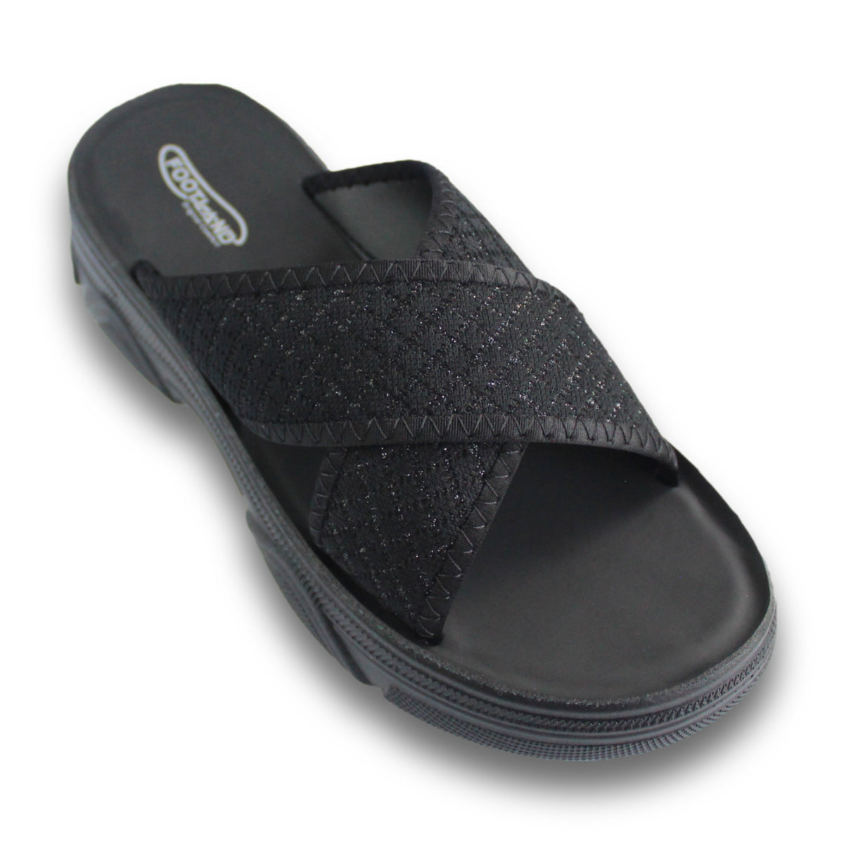 Glitter Cross Strap Platform Slide - R4