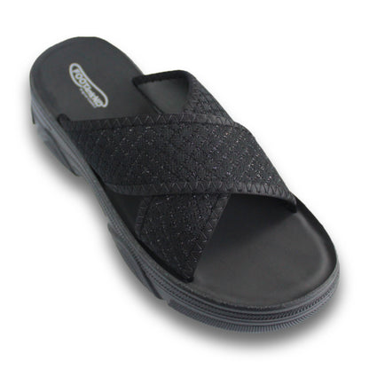Glitter Cross Strap Platform Slide - R4