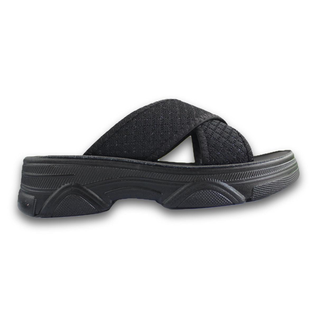Glitter Cross Strap Platform Slide - R4