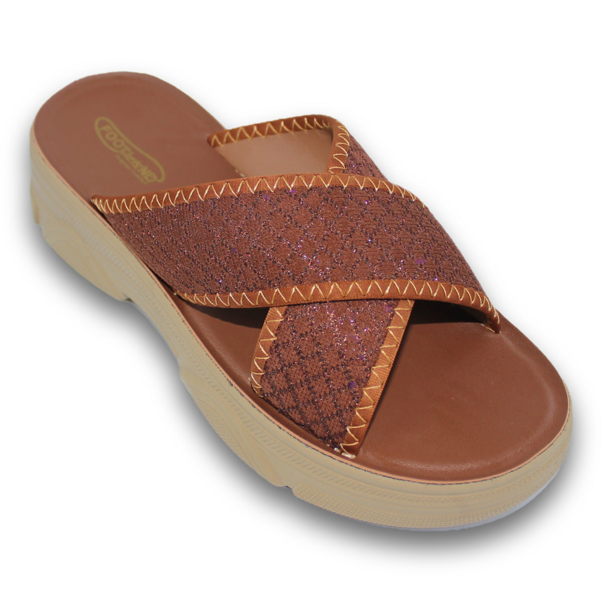 Glitter Cross Strap Platform Slide - R4