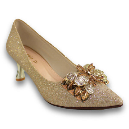 Jeweled Brooch Glitter Heel - 2935