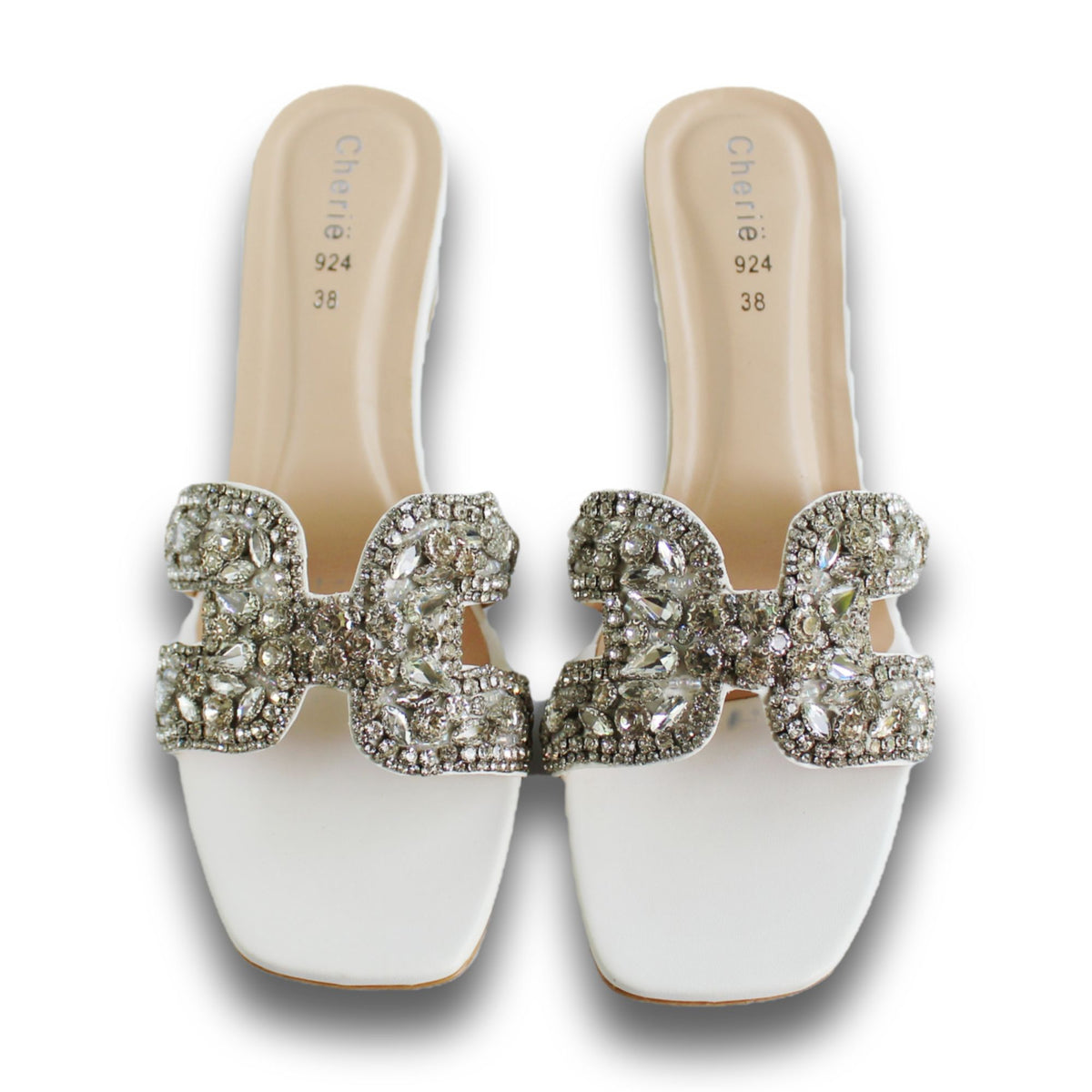 Jeweled Emblem Block-Heel Slide - HB 924