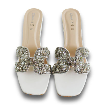Jeweled Emblem Block-Heel Slide - HB 924