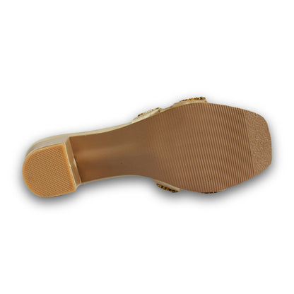 Jeweled Emblem Block-Heel Slide - HB 924