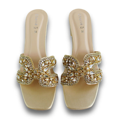 Jeweled Emblem Block-Heel Slide - HB 924