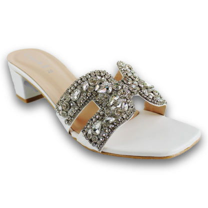 Jeweled Emblem Block-Heel Slide - HB 924