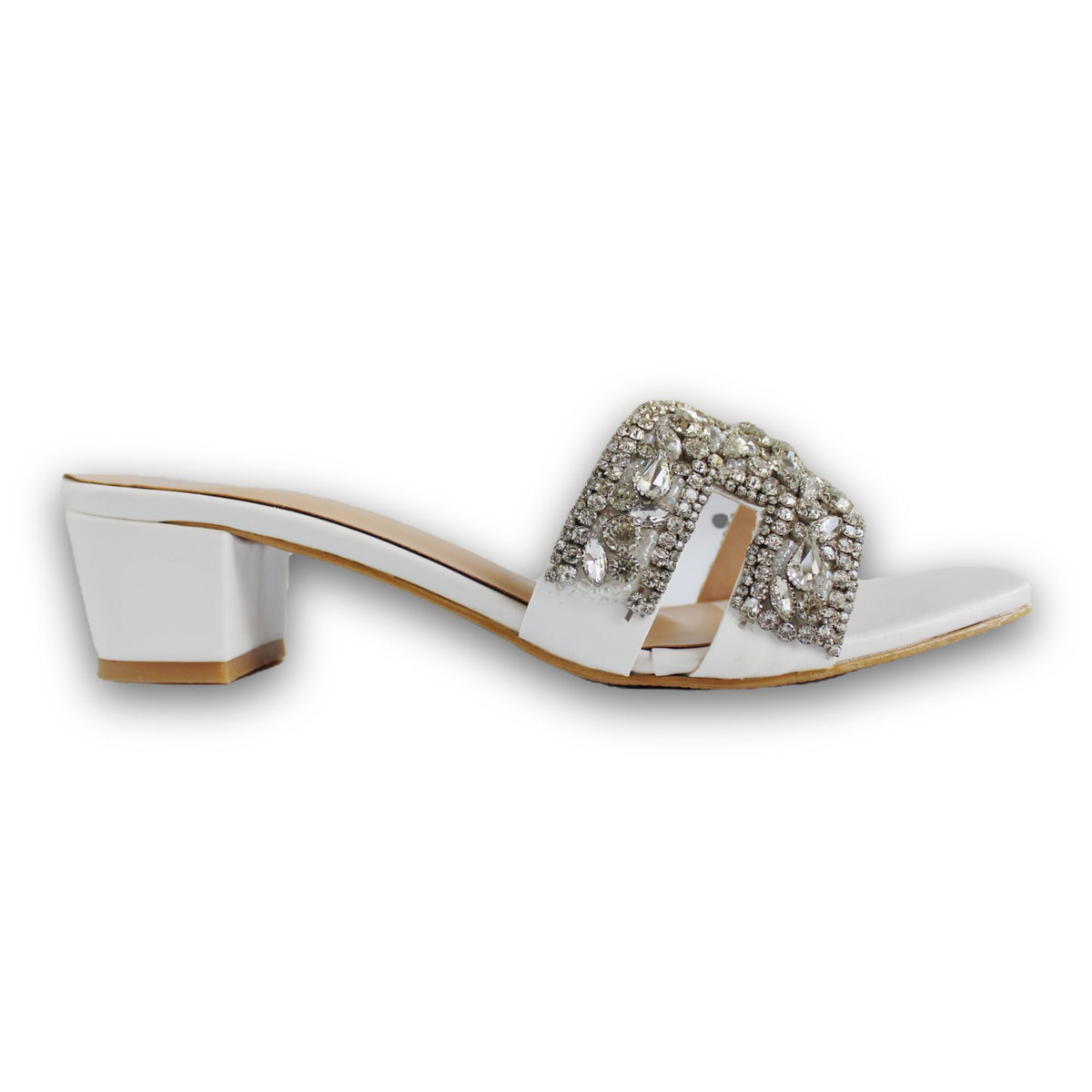 Jeweled Emblem Block-Heel Slide - HB 924