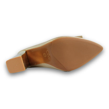 Metallic Chain-bow Block-Heel - 2934