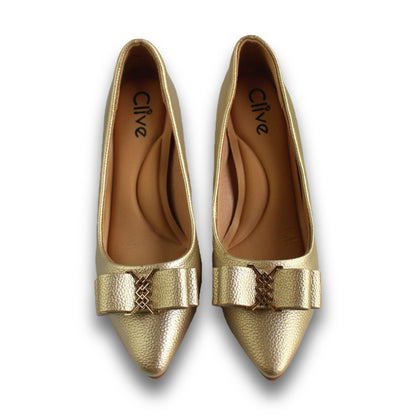 Metallic Chain-bow Block-Heel - 2934