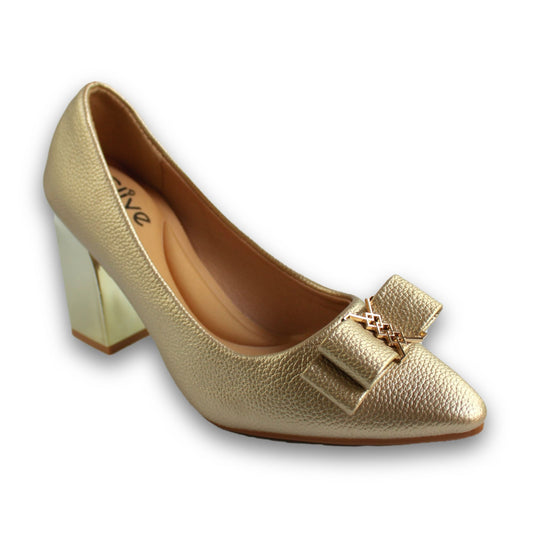 Metallic Chain-bow Block-Heel - 2934