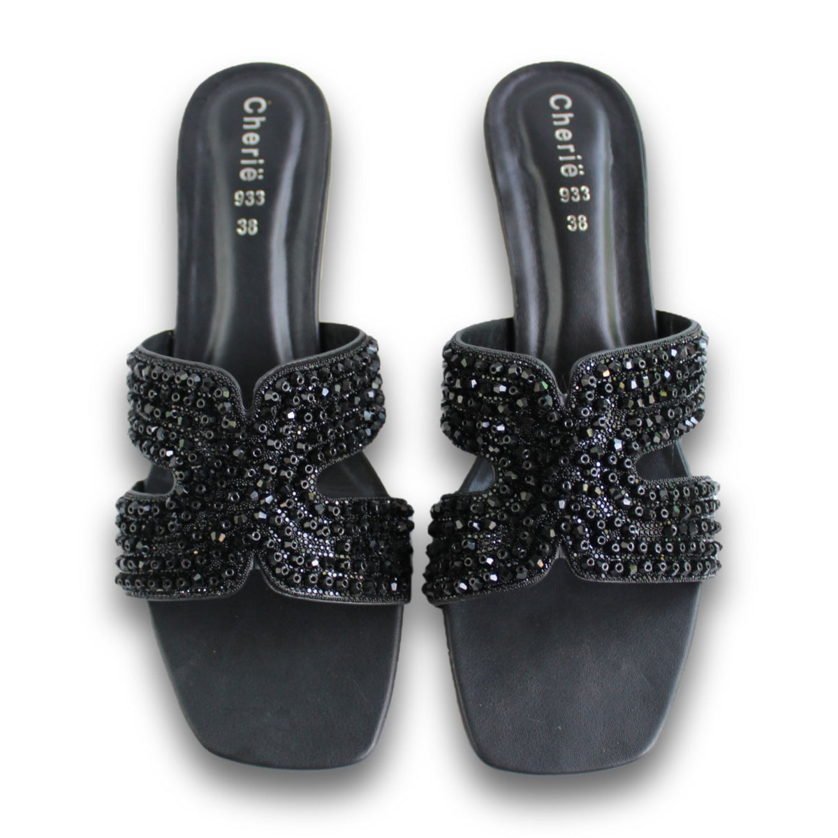 Rhinestone Block-Heel Slide - HB 933