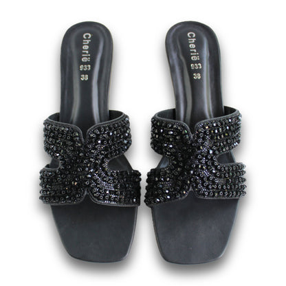 Rhinestone Block-Heel Slide - HB 933