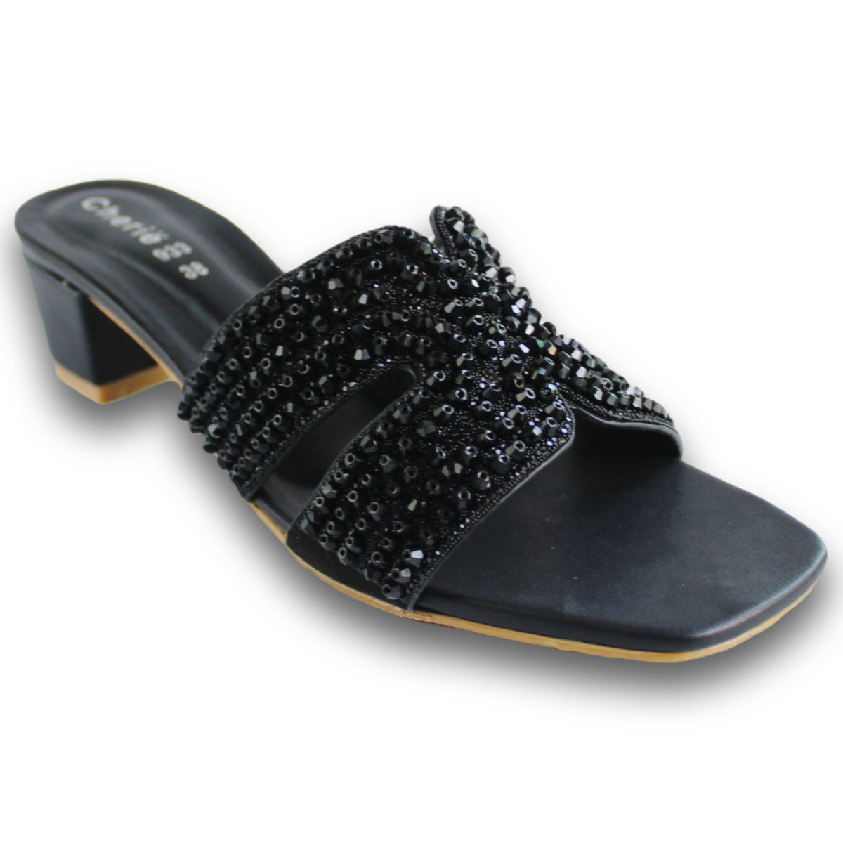 Rhinestone Block-Heel Slide - HB 933