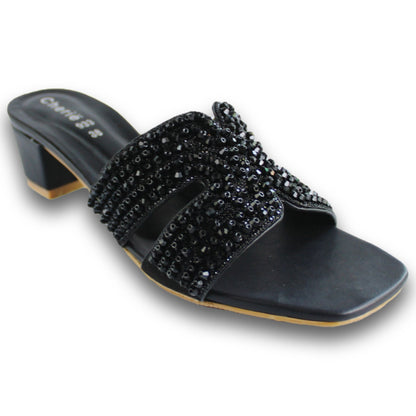 Rhinestone Block-Heel Slide - HB 933