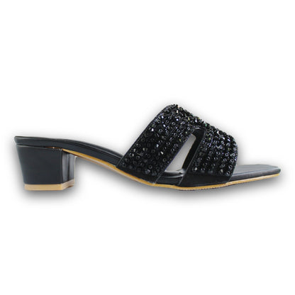 Rhinestone Block-Heel Slide - HB 933