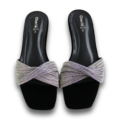 Twisted Rhinestone Strap Heel Slide - NF 901
