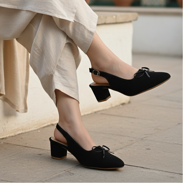 Bow-Detail Slingback Black