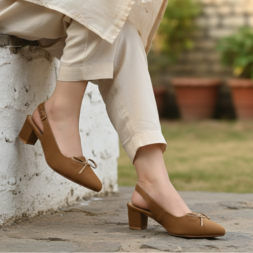 Bow-Detail Slingback Mustard