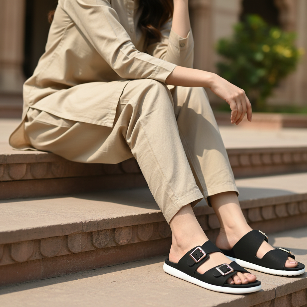 Double-Buckle Slipper Black