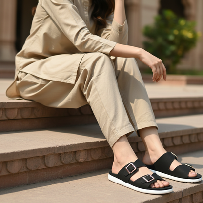 Double-Buckle Slipper Black