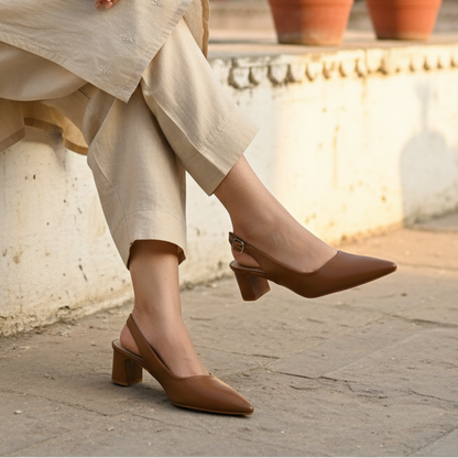 Fancy Slingback Block Heel Brown