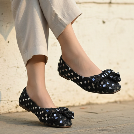Glitter Bow Ballet Flat Black