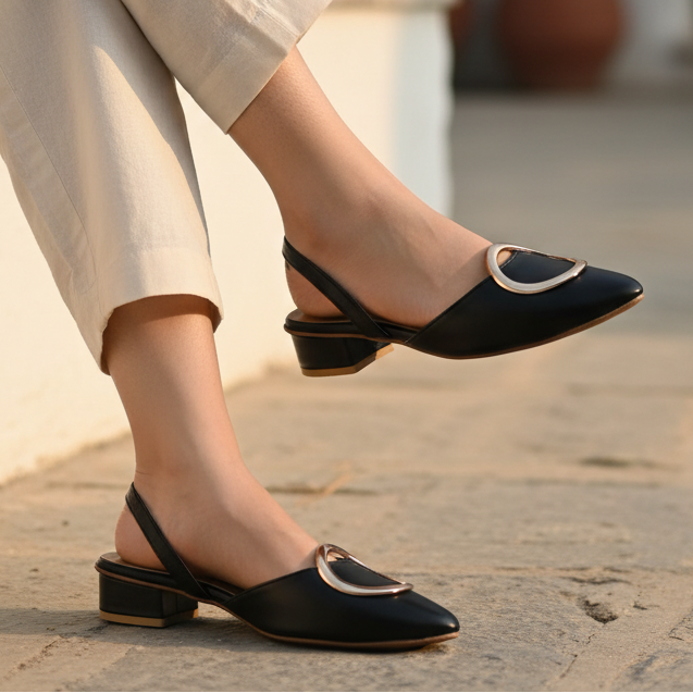 Ring-Buckle Slingback Black